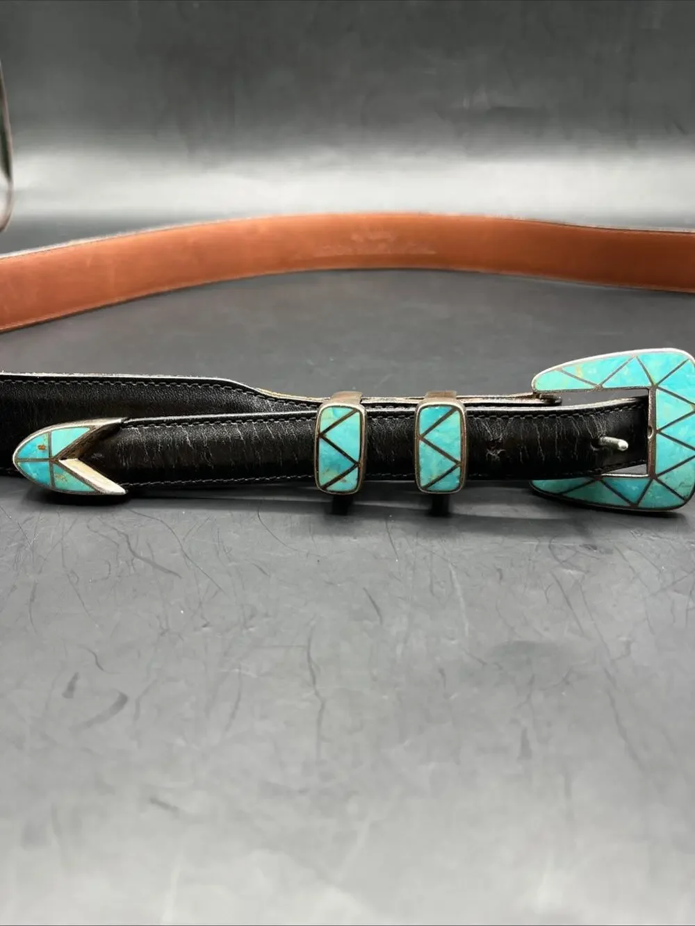 Douglas Magnus Heartline Santa Fe Turquoise Inlay Sterling Silver 925 Buckle 90s